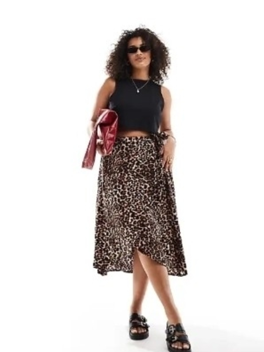Leopard Print Midi Wrap Skirt - Brown/Black (Pieces Brand, Bought From ASOS)